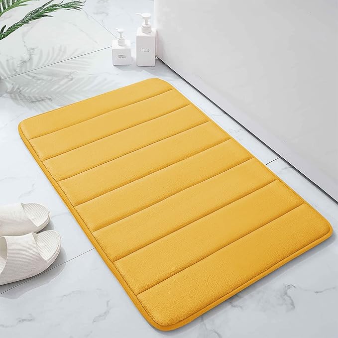Buganda Memory Foam Bath Mat, 24" x 16", Ultra Soft and Non-Slip Bathroom Rugs, Water Absorbent and Machine Washable Bath Rug for Bathroom, Shower, and Tub, Yellow