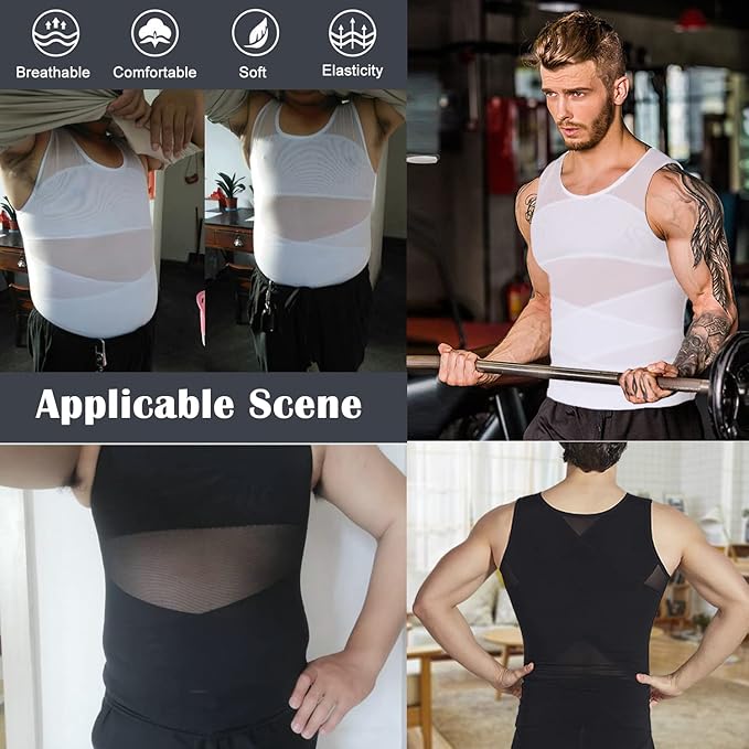Mens Compression Shirt to Hide Gynecomastia Moobs Slimming Body Shaper Vest