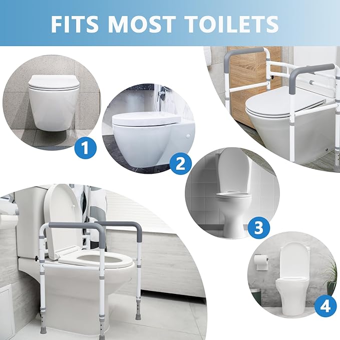 Toilet Rails - Toilet Safety Rail for Elderly Adults - Adjustable Bathroom Toilet Handles - Toilet Safety Frame & Rails - Toilet Grab Bars for Senior, Handicap & Disabled,Fits Most Toilets