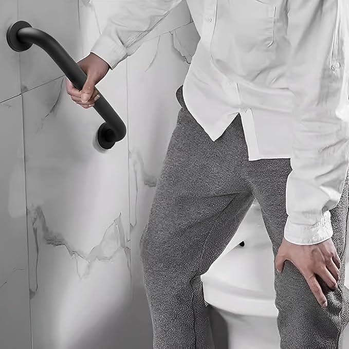 Shower Grab Bar, 2 Pack 16 Inch Black Bathroom Grab Bar, 1.25" Diameter 304 Stainless Steel Anti-Slip Grab Bars for Bathtubs and Showers, Handicap Shower Grab Bar for Seniors Elderly