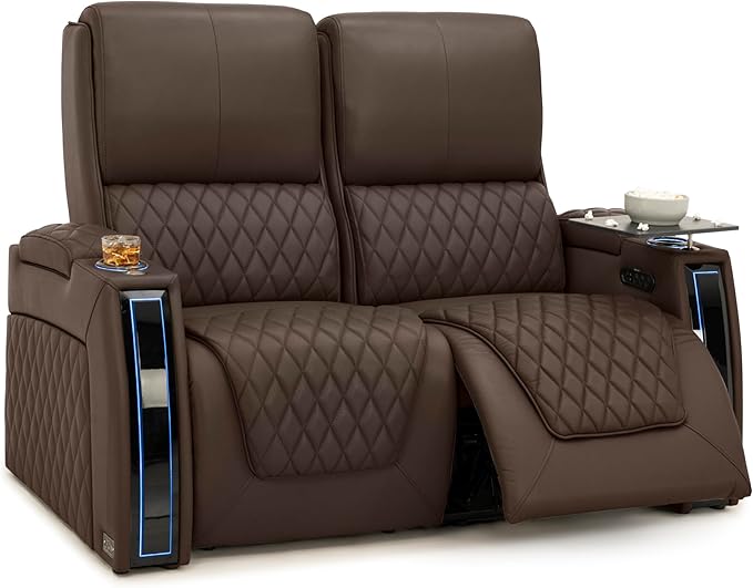 Seatcraft Apex Zero-Gravity CoolZero Italian Leather Home Theater Seating, Powered Headrest, Powered Lumbar, Powered Recline, Row of 2 Loveseat, Brown