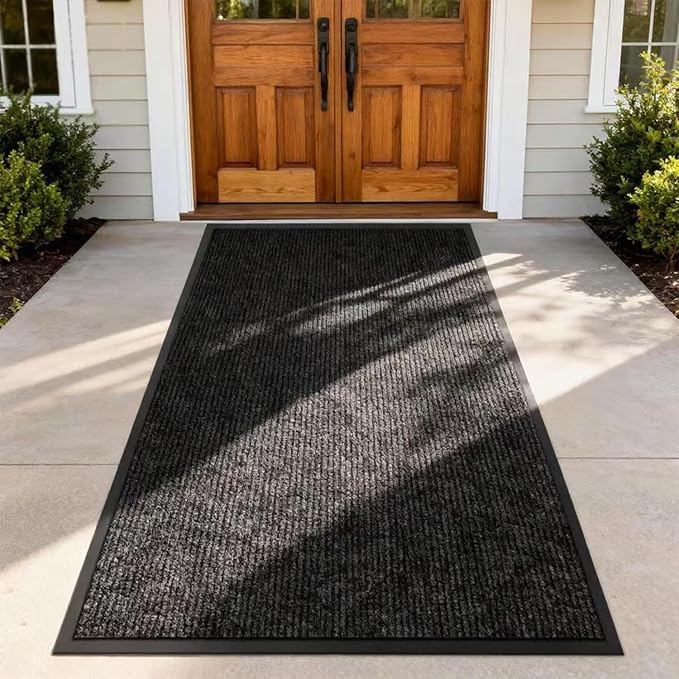 Indoor Outdoor Door Mat, 6'x3' Heavy Duty Large Non-Slip Waterproof Rubber Rug for Double Front Door Entrance, Welcome Floor Mats Carpet for Entryway Home Office School, Black 72" x 36"