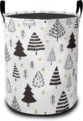 Black White Christmas Tree Laundry Basket-Large Foldable Hamper Holder Portable Tall Collapsible Laundry Hamper Storage Basket Bin with Handles, Canvas & Waterproof lining for Household Items