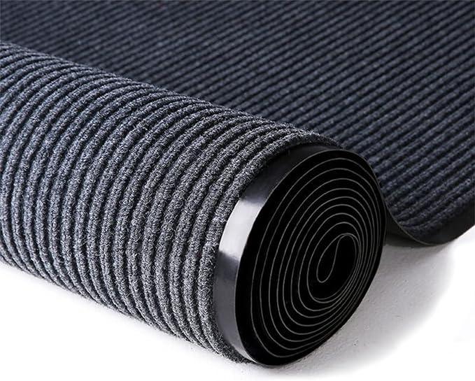 ITINA Door Mat About W3' x L10' Large Outdoor Indoor Mat Waterproof Rubber Back Rugs for Home Office Business Areas Grey-Black