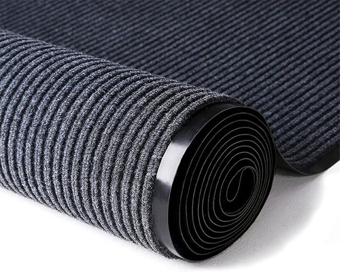 ITINA Door Mat About W4' x L8' Large Outdoor Indoor Mat Waterproof Rubber Back Rugs for Home Office Business Areas Grey-Black