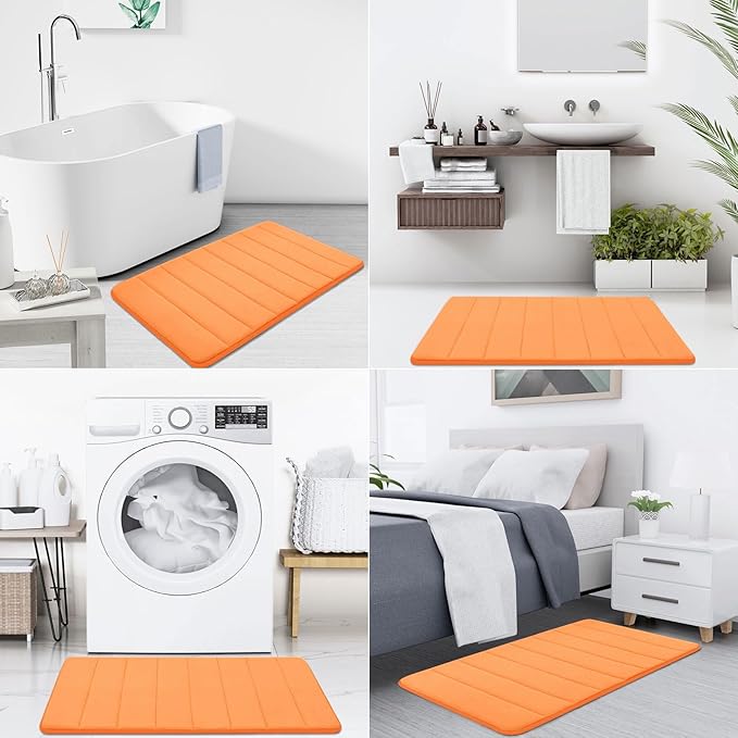 Buganda Memory Foam Bath Mat, 55" x 24", Ultra Soft and Non-Slip Bathroom Rugs, Water Absorbent and Machine Washable Bath Rug Runner for Bathroom, Shower, and Tub, Orange
