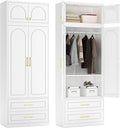 Metal Armoire Wardrobe Cabinet, 86" Tall Wardrobe Closet with Doors, White Clothing Storage Cabinet with Hanging Rod, Large Armoire for Bedroom, Office, School, Gym