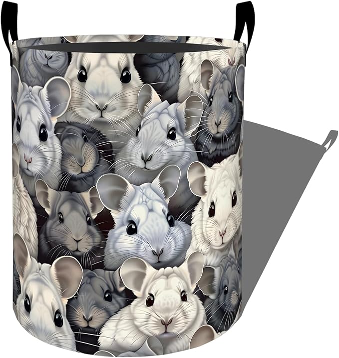 Cute Chinchilla Laundry Basket, Dorm Nursery Foldable Laundry Hamper Organizer for Bathroom Decor, Toy Clothes Storage Box for Bedroom 19.7x15.7 Inch