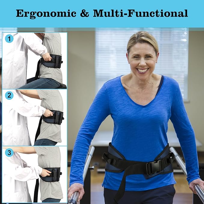 supregear Gait Belt - Anti-Slip Transfer Aid with 7 Handles and Quick-Release Buckle, Perfect for Senior Care, Dark Blue