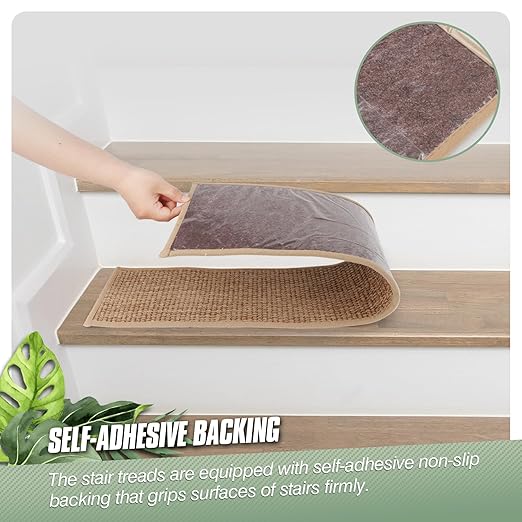 Linen Stair Treads for Wooden Steps, 15 Pack 8" X 30" Carpet Stair Runners Non Slip Indoor, Peel and Stick Stair Treads for Kids Elders and Pets, Beige
