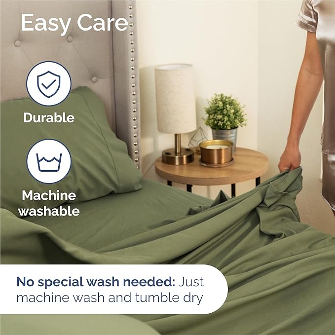Queen 6 Piece Sheet Set - Cooling & Breathable Bed Sheets - Hotel Luxury Bed Sheets for Women, Men, Kids & Teens - Bedding w/Deep Pockets & Easy Fit - Soft & Wrinkle Free - Queen Sage Green Sheets
