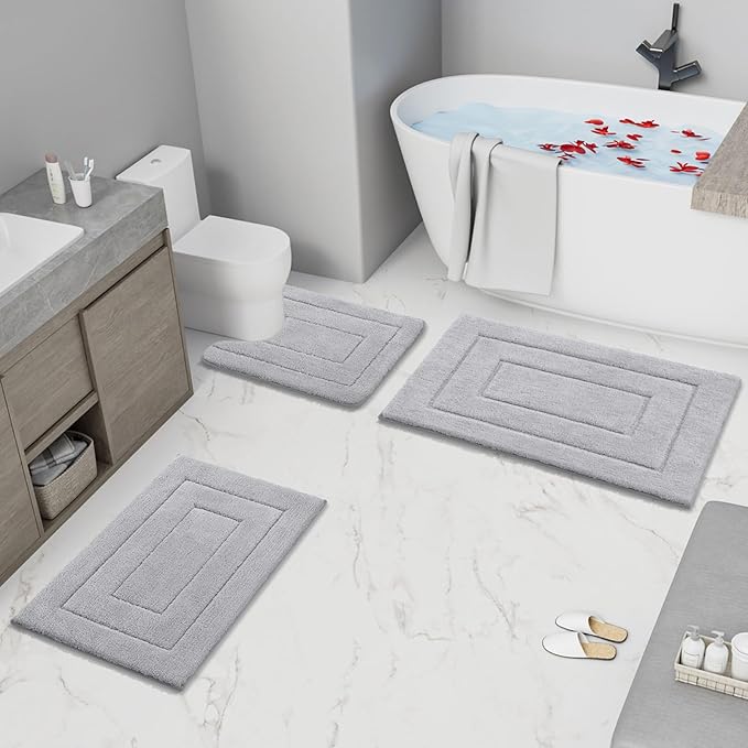 Buganda Bathroom Rugs, 30" x 20", Soft and Absorbent Microfiber Bath Rugs, Non-Slip Shaggy Shower Carpet, Machine Wash Dry Bath Mats for Bathroom Floor, Tub and Shower, Grey