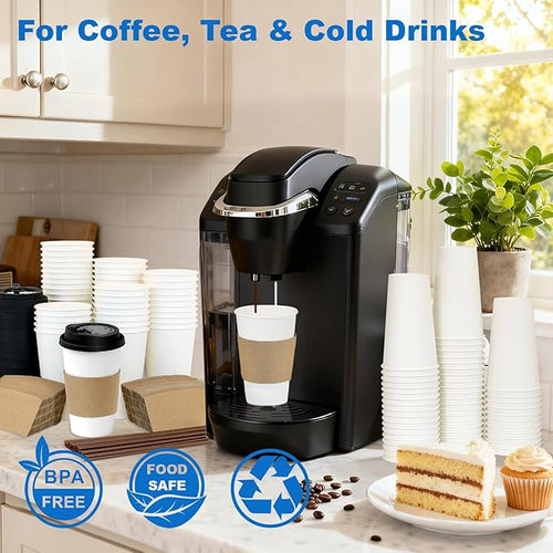 16 oz 500 Pack Coffee Cups with Lids and Sleeves, Straws, Hot Disposable To Go Travel Paper Cups Bulk for Office, Home Coffee Bar Accessories, Chocolate, Cocoa, Beverage (White)