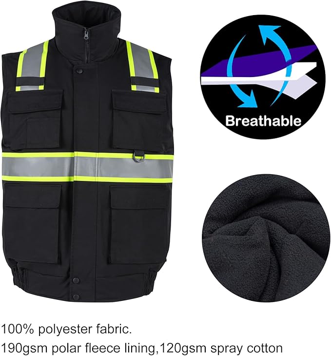 VENDACE Safety Vest High Visibility Reflective Fleece Winter Vest for Men with Pockets Hi Vis Construction Work Vest