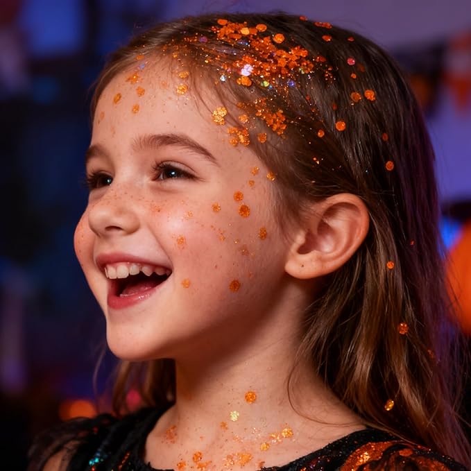 Mysense Orange Body Glitter Stick, Face Hair Glitter Gel for Kids, Festival Rave Outfit Accessories for Women, Sparkling Mermaid Sequins Chunky Glitter Makeup, 0.56oz