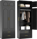 Metal Armoire Wardrobe Cabinet, 86" Tall Wardrobe Closet with Doors, Black Clothing Storage Cabinet with Hanging Rod, Large Armoire for Bedroom, Office, School, Gym