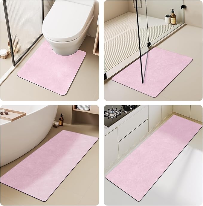 Pink Bath Mat, Bathroom Rugs Non Slip Washable Thin Absorbent Quick Dry Bath Mat Fits Under Door Bathroom Floor Mat Perfect for Bath, Shower, or Sink 24"x60" Pink