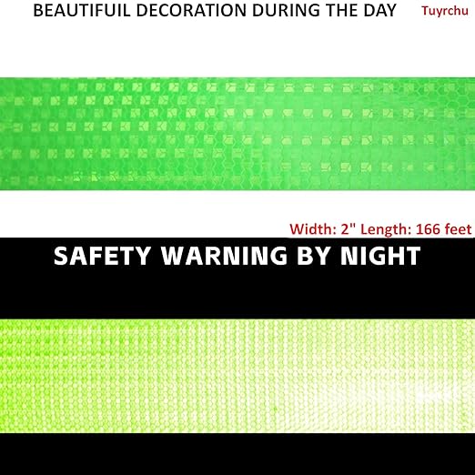 Green Reflective Tape 2 inch Wide, Outdoor Waterproof Hazard Conspicuity Warning Industrial Marking Tape (166 feet)