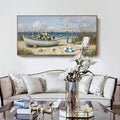 amatop Large Framed Coastal Wall Art – Gallery Wrapped Ocean & Nautical Canvas Print, Ready to Hang Beach House Decor with Flower Boat & Seagulls for Living Room, Bedroom & Office (48x24 Inches)