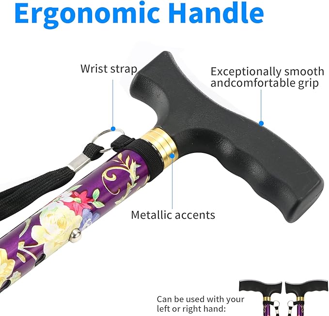 Walking Cane LIXIANG Cane for Man/Woman | Mobility & Daily Living Aids | 5-Level Height Adjustable Walking Stick | Comfortable Plastic T-Handle Portable Walking Stick Folding Cane