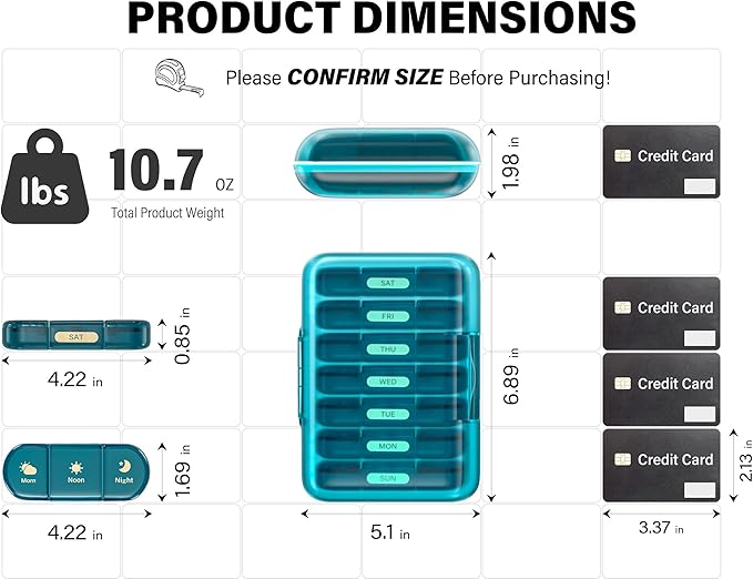 Weekly Pill Organizer 3X a Day, 7 Day Pill Box 3 Times, Portable for Travel Pill Case for Pills/Vitamin/Fish Oil/Medication/Supplements (3x7 Blue)