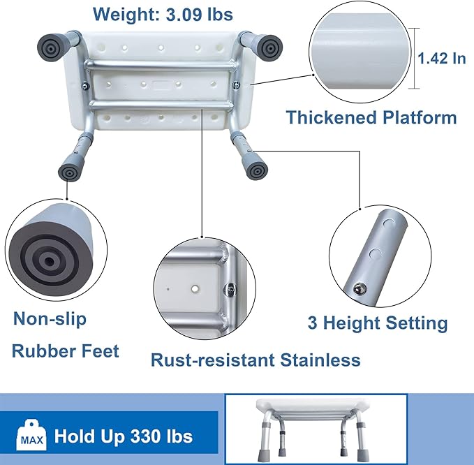 Aliseniors Step Stool with Non-Skid Platform, No Assembly Rubber Fee Adjustable Foot Stool, Medical Step Stools for Kitchen, Toilet and Bedside, Holds up to 330 lbs