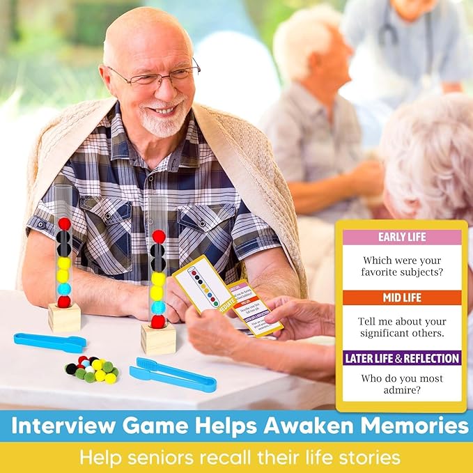 Color Sorting Dementia Activities for Seniors, Easy Brain Games for Dementia Patients, Alzheimers Products for Elderly, Memory Matching Games for Adults W/Life Interview Kit, Seniors Gifts