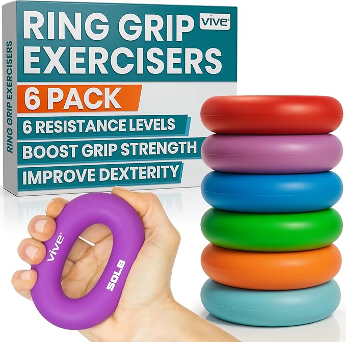 Vive Hand Strengthener Grip Ring - Forearm Ring Hand Exercisers - Silicone Squeezer Gripper for Muscle Strengthening Training Tool - Arthritis Finger Physical Therapy PT Kit Trainer