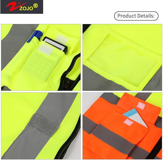 zojo High Visibility Safety Vests With Pockets,Pack of 10,Wholesale Reflective Vest for Outdoor Works, Cycling, Jogging, Walking,Sports - Fits for Men and Women (2XL-Mix Yellow & Orange)