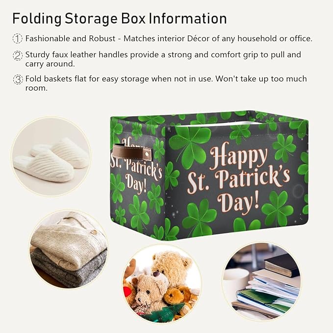 Storage Basket Happy St Patrick's Day Cube Storage Bins Organizer Bag Collapsible Closet Shelf Baskets with handle for Cloth Book 14.2×10.2×8.3 IN