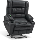 MCombo Dual Motor Power Lift Recliner Chair for Elderly, Lay Flat Lift Chair with Heat and Massage, Petite Wide Lift Chair, Cup Holders, USB A&C Ports, Faux Leather R7894 (Black, Small-Wide)