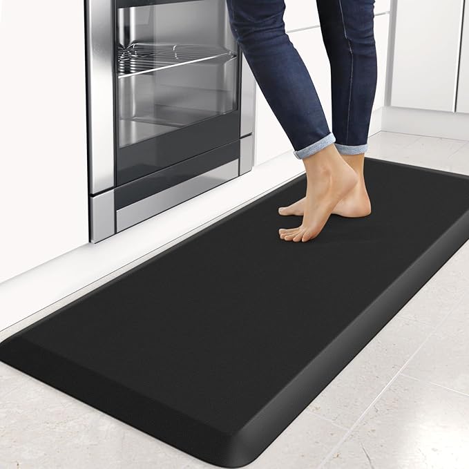 4/5 Inch Thick Kitchen Mats for Floor, StepRite Kitchen Rug for Standing Desk, Non-Slip, Thicker, Stain & Water Resistant, Comfort Anti Fatigue Floor Mat for Home, Kitchen, Office - Black,54 * 22''