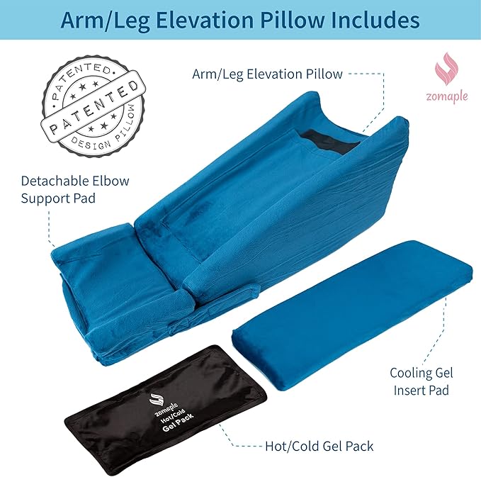 Zomaple Arm Elevation Pillow, Navy Blue – Reduce Swelling & Pain with Elbow Support – Adjustable, Gel-Infused Foam, Hot/Cold Gel Pack & Washable Cover – Arm Support Pillow for Post-Surgery Recovery