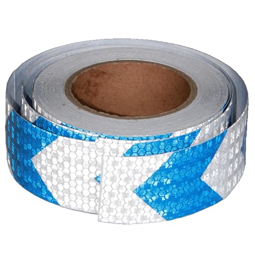 Reflective Tape Blue and White 2 inch X 66 feet, Outdoor Waterproof Hazard Conspicuity Warning Industrial Marking Tape
