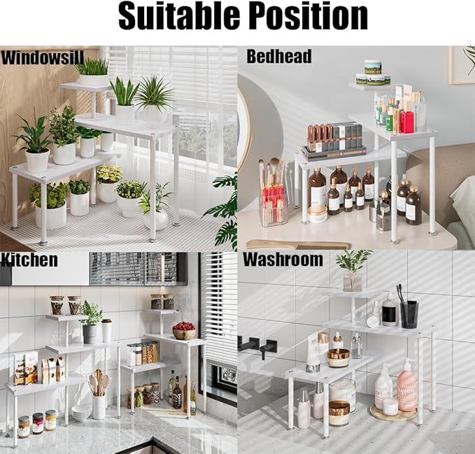 Countertop Organizer Organization 3 Tier Kitchen Corner Shelves Adjustable Spice Storage Rack for Bathroom Coffee Area Over Sink (White)