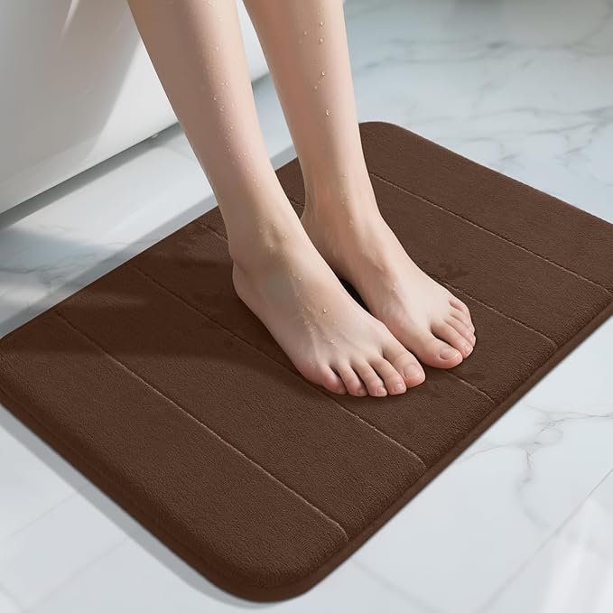 Yimobra Brown Bath Mat, Super Soft Absorbent Memory Foam Bathroom Rug Non Slip, Quick Dry, Machine Washable Floor Carpet for Tub Shower, Home Decor Accessories, 24x17