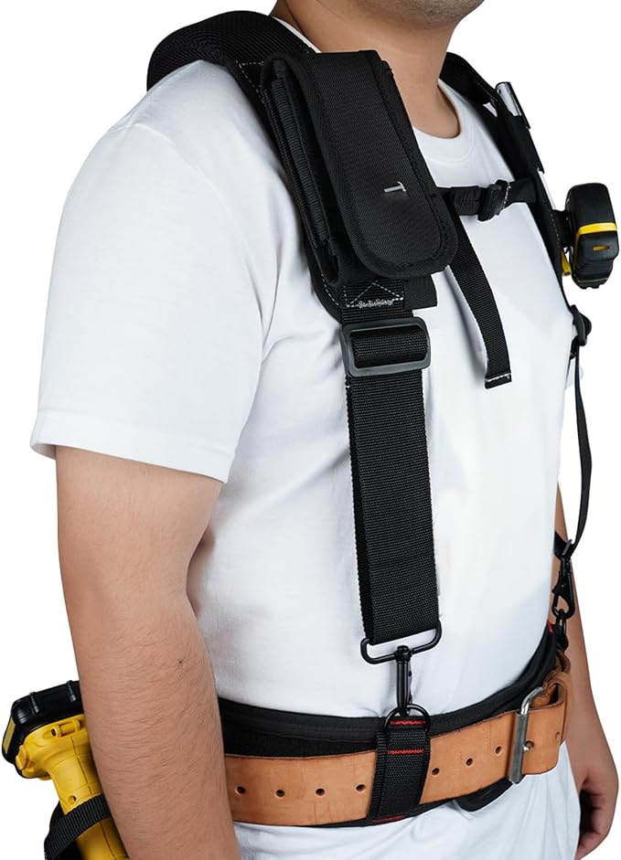 KUNN Tool Belt Suspenders Padded Construction Belt Harness with Gel Shoulder Strap Detachable Phone Holder,4 Tool Belt Loops