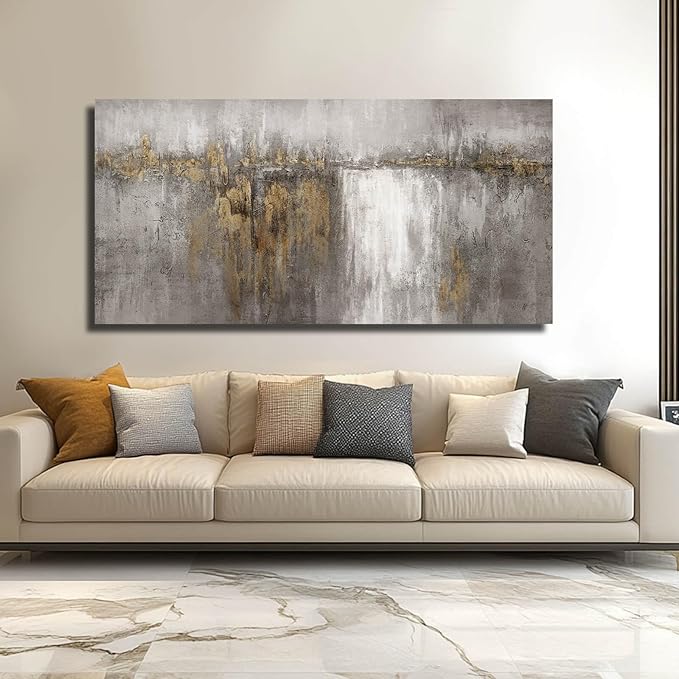 Artexist Gold And Gray Art Abstract Wall Art Canvas Photos Print Pictures for Living Room Vintage Artwork Grey Wall Decor 29"x58"