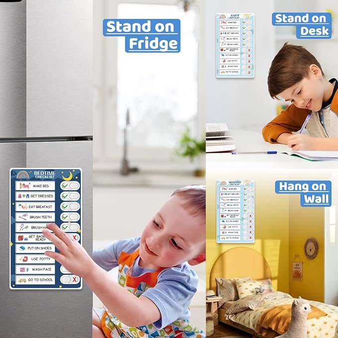 3 in 1 Bedtime/Morning/Daily Routine Chart for Kids, Magnetic Chore Chart for Kids, Visual Schedule for Kids Toddlers for to Do List