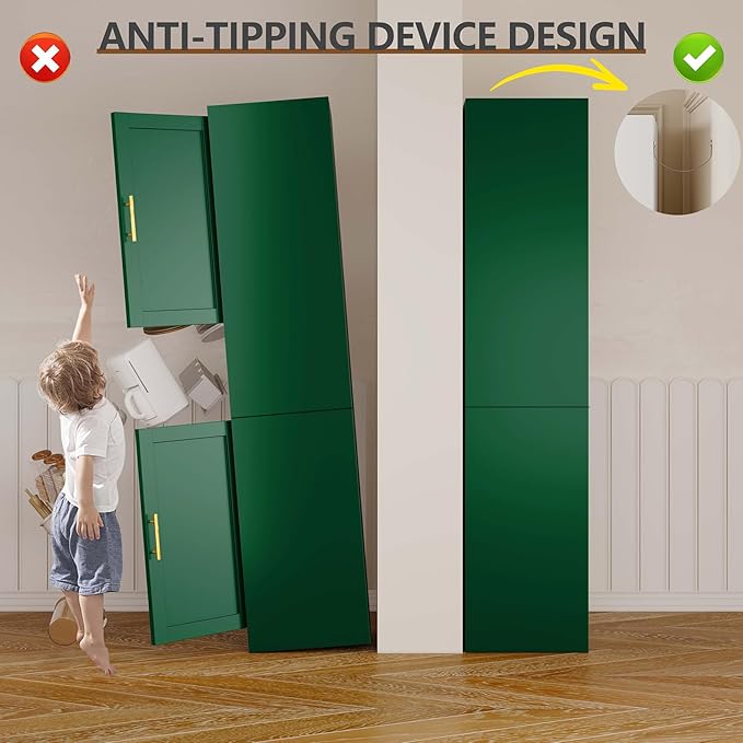 67" Tall Narrow Storage Cabinet Metal Bathroom Cabinet with 2 Doors & 4 Adjustable Shelves, Standing Pantry Cabinets Cupboard for Kitchen, Dining Room, Living Room and Bathroom (Green)