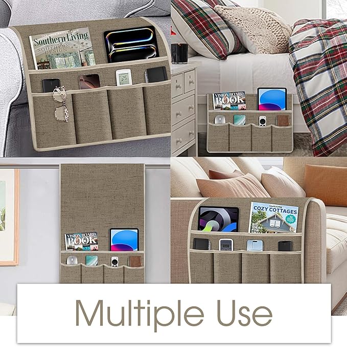 Joywell Armrest Organizer Remote Holder for Recliner Armchair Caddy Couch Sofa Arm Chair Caddie with 6 Pocket Storage for Magazine, iPad, Phone,Light Taupe