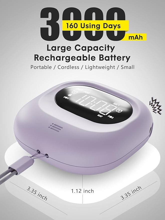 ROCAM Vibrating Alarm Clock for Heavy Sleepers, Rechargeable 3000mah Portable Deaf Clock Bed Shaker for Bedroom Or Dorm, Dual Alarm 160-Day Standby Mini Alarm Clock for Teens, Adults, Purple