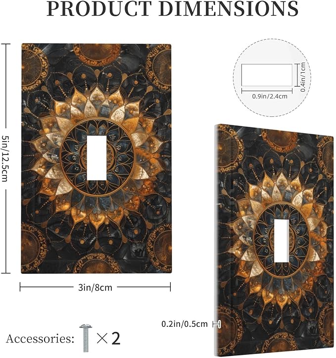 Cool Colorful Mandal Flowers Boho Floral Decorative Light Switch Cover 1 Gang Single Toggle Device Electrical Faceplate Switchplates Decorator Outlet Wall Plate for Bed Room Living Room Decor