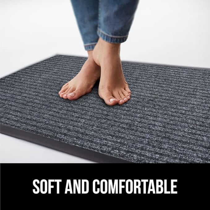GORILLA GRIP Waterproof Traffic Guard Door Mat, Heavy Duty Entryway Mats, Strong Rubber Back Commercial Utility Rugs for Office Hallway, Garage Floor and Home, Low Profile Carpet, 29x17, Charcoal Gray