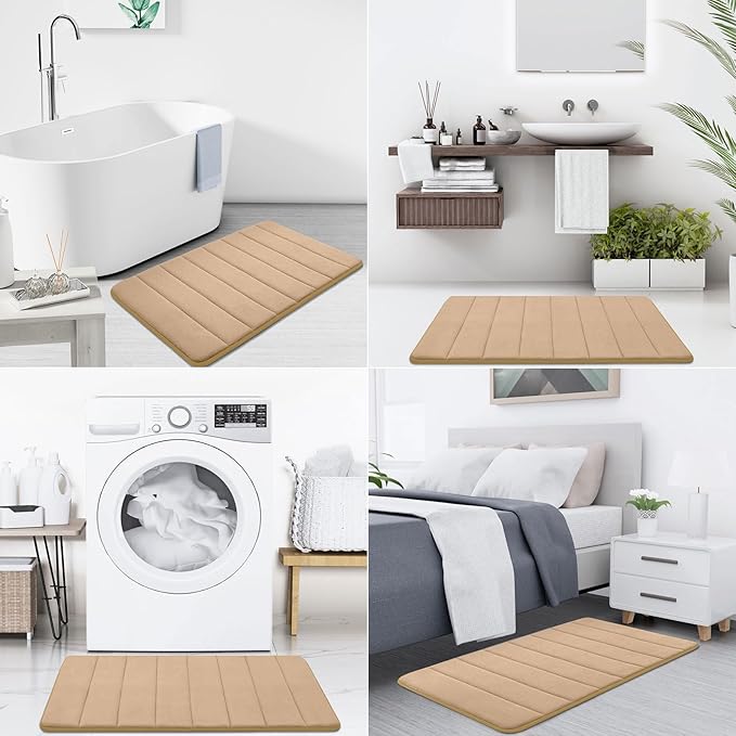 Buganda Memory Foam Bath Mat, 35.4" x 24", Ultra Soft and Non-Slip Bathroom Rugs, Water Absorbent and Machine Washable Bath Rug Runner for Bathroom, Shower, and Tub, Camel