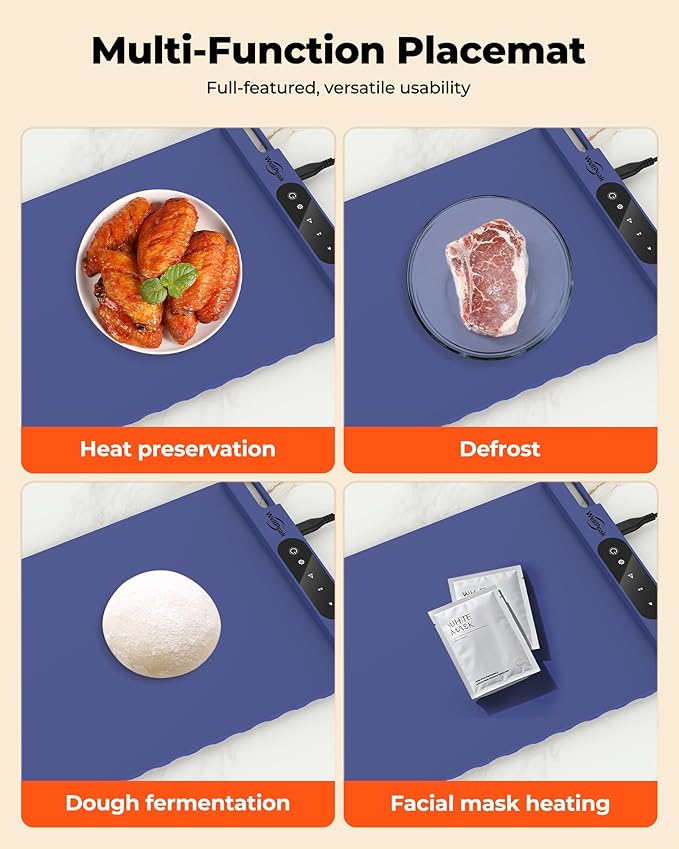 Electric Warming Mat for Food - Full Surface Fast Heating Silicone Tray with 3-Level Temperature, Auto-Off, Raised Feet for Table Protection, Versatile Warmer for Gatherings,Party,Home Buffet