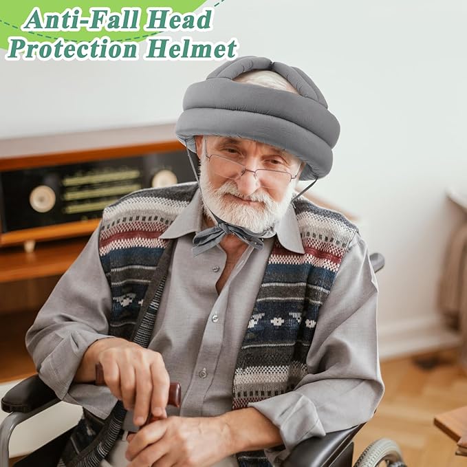 Woanger Anti Fall Elder Head Safety Helmet for Adults Special Needs Gray Thick Cloth Inner Soft Protective Hat Adjustable Seniors Fall Head Prevention Cap Elderly Helmet for Injury Protection