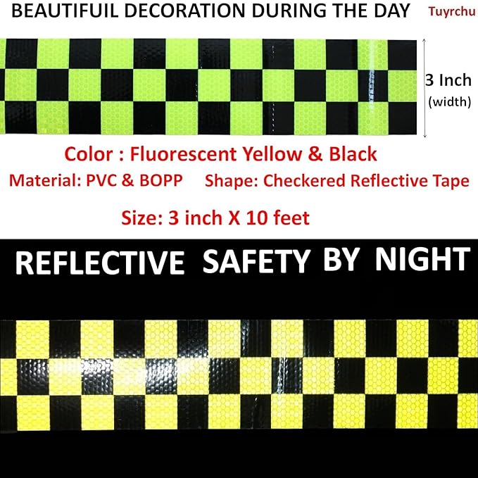 Reflective Tape Outdoor Waterproof 3 inch X 10 feet, High Visibility Hazard Conspicuity Warning Safety Industrial Marking Tape