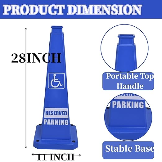BESEA Reserved Parking Cone 3 Pack, 28" No Parking Sign Cone with Weighted Base, Blue 4-Sided “ Reserved Parking” Warning Cone for Driveways Business Parking Lots Garages Indoor/Outdoor