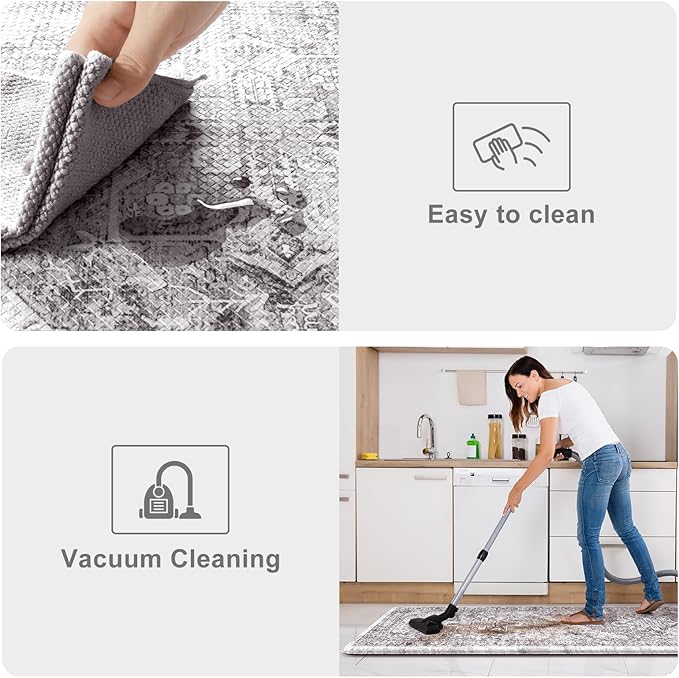 KIMODE Anti Fatigue Kitchen Mat, Cushioned Boho Distressed Kitchen Runner, Non Slip Memory Foam Kitchen Mat for Floor, Waterproof Standing Desk Mat for Laundry, Office, Sink Grey Brown 20"x39"